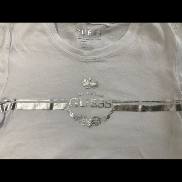 New Guess white t-shirt with silver foil print - Picture 2 of 4